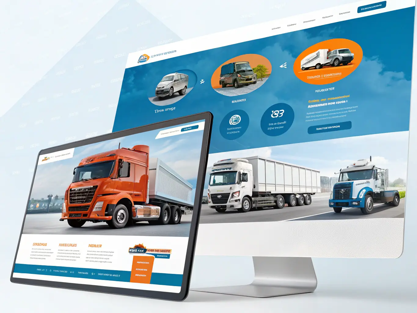 A modern, responsive website design showcasing a transport company's fleet and services, emphasizing user-friendly navigation and clear call-to-actions.