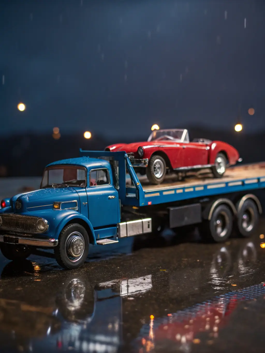 A detailed shot of a classic car being carefully loaded onto a transport truck, highlighting Nefeli LLC's expertise in handling specialized vehicle transport.